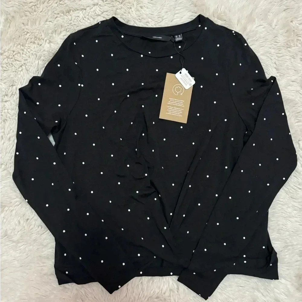 Vero Moda front knotted long sleeve polka dot shirt size extra small